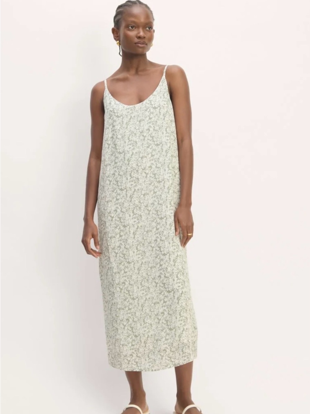 Everlane The Summer Slip Dress Sage Mini Floral Midi Dress Size 14